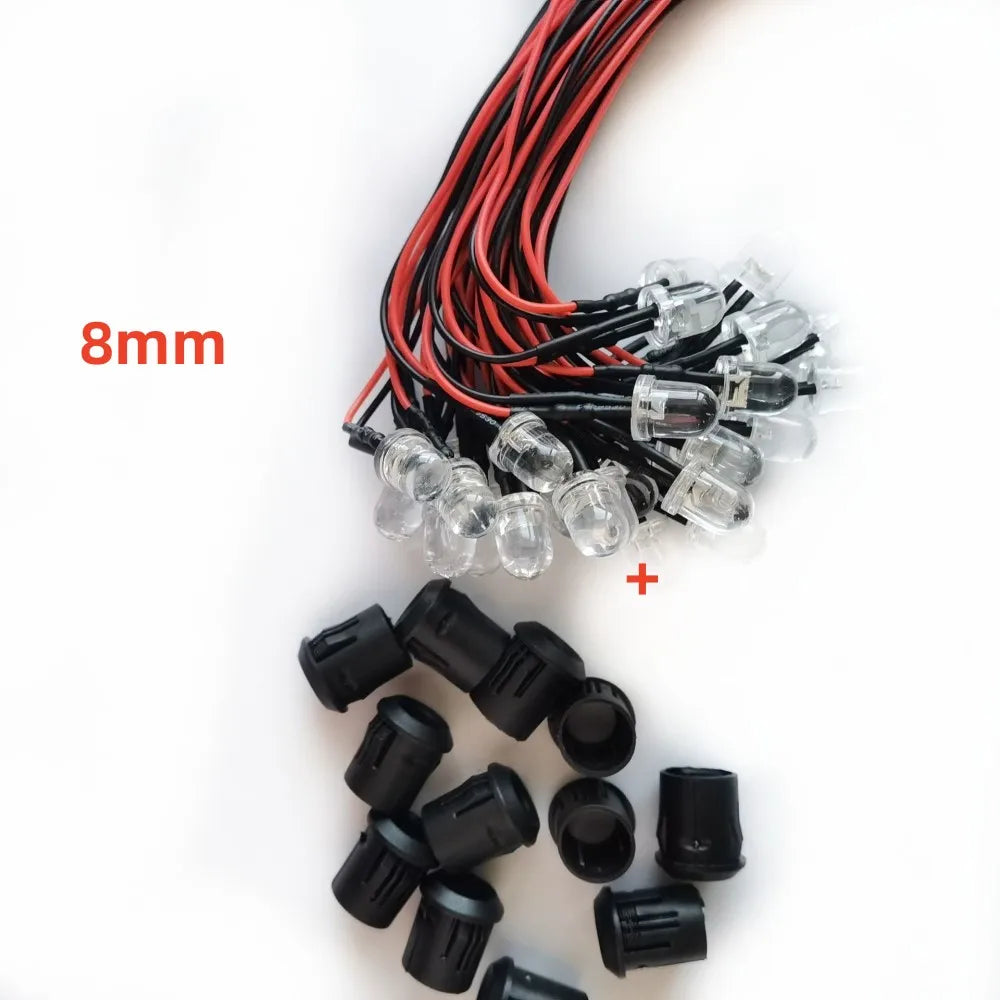 20PCS Transparent LED Diodes DC3V 5V 12V 24V 3MM 5MM 10MM For Red/Green/Blue/Yellow/UV/ Orange/Pink/Hot/White/RGB Pre-cable