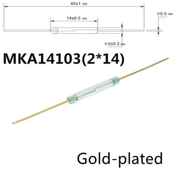 5PCS MKA14103 Reed Switch 2*14mm Normally Open Magnetic Induction Sensor NO Gold/Silver Plated Magnetron Control Switch