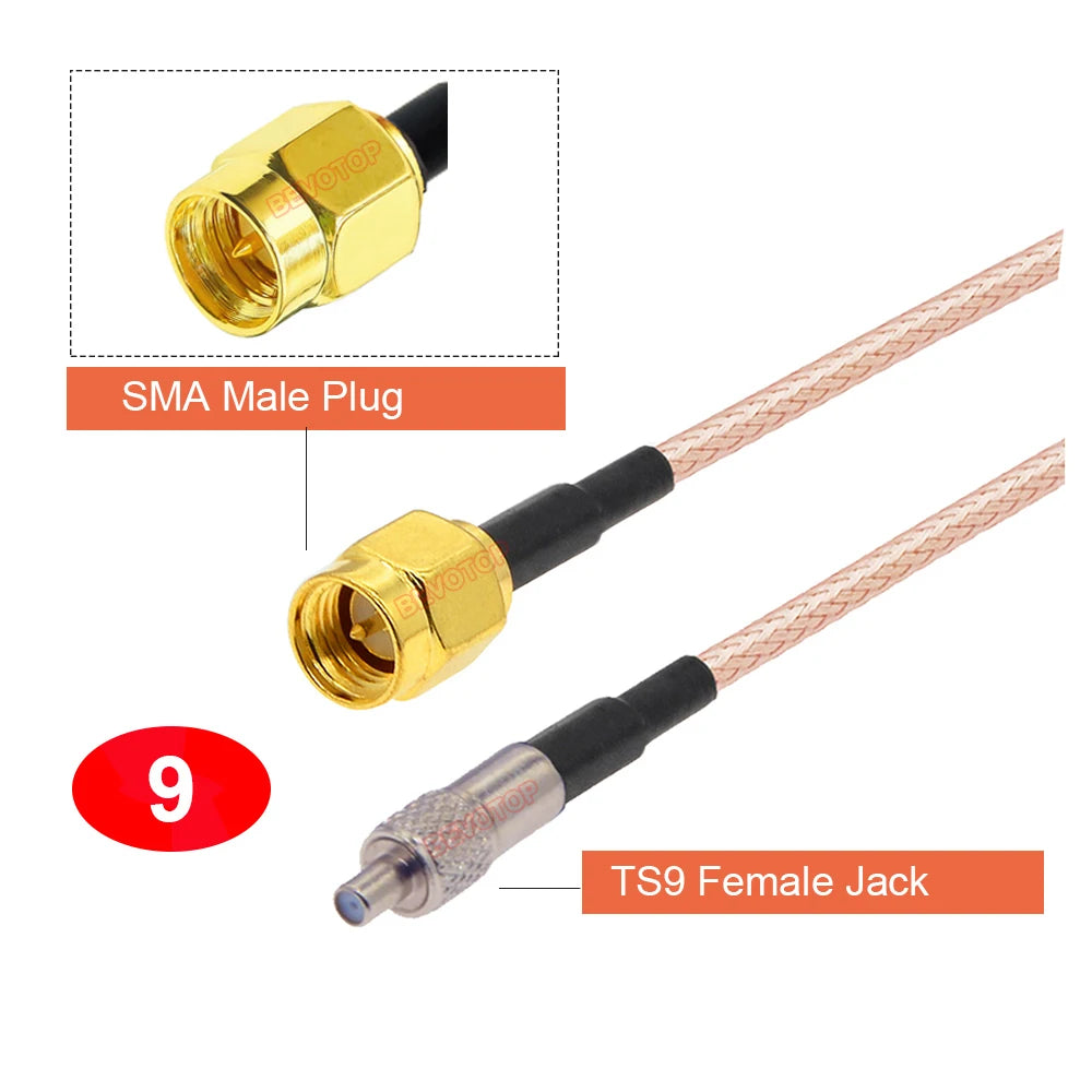 2PCS/LOT RP-SMA / SMA to TS9 Male / Female Connector RG316 Cable SMA to TS9 Extension Pigtail for Huawei 3G Modem Router