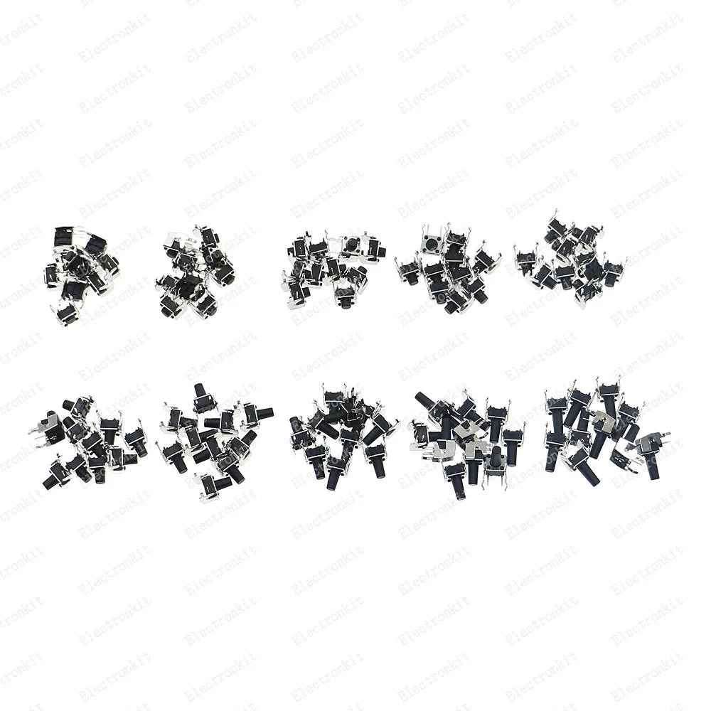 100pcs 10value 6x6mm Panel PCB Momentary Tactile Tact Mini Switch kit Box6*6*4.3/5/6/6.5/7/8/9/10/11/12mm Right Angle With stent