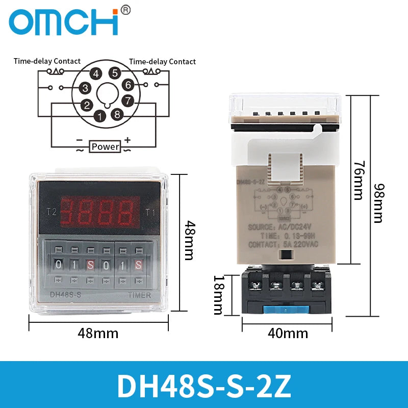 OMCH DH48S-S SPDT Timer Relay with Base DC12V/24V AC110V/220V Models DH48S-1Z/2Z DH48S-11 DH48S-S-2Z for Electrical Engineering