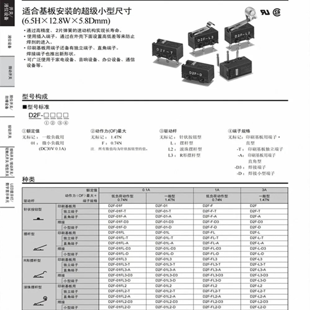 1PCS 2PCS 5PCS 10PCS  Original stroke microswitch D2F-L L2 L3 01L L-D3 01F-T FL 01FL L  D2F-F-3-7 D2F-5 5L D2F-F D2F-01F-T