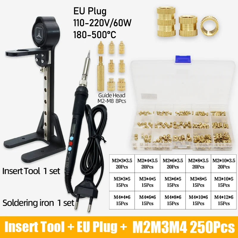 Heat Set Insert Press Tool Electric Soldering Iron Tip M2 M3 M4 M5 M6 M8 Thread Brass Inserts Nut Embedded Kit for 3d Printing