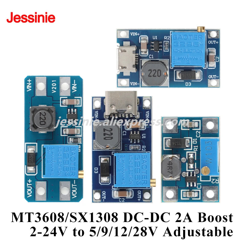 10pcs/1pc MT3608 SX1308 2A DC Step Up Converter Board DC-DC Adjustable Boost Module 2V-24V to 5V 9V 12V 28V