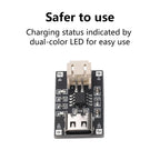 TP4056 3.7V Lithium Battery Charging Module 1A USB Type C Port PH2.0 Terminal Overcurrent Protection Board Detector Module