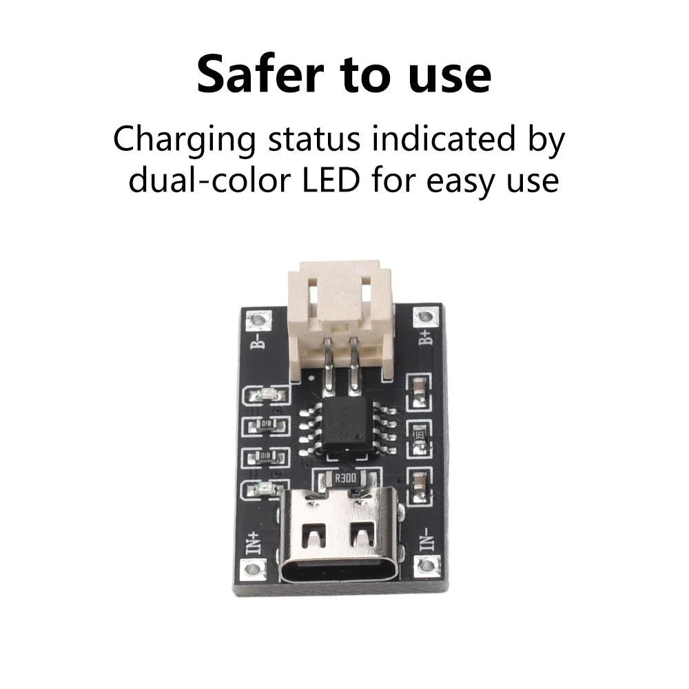 TP4056 3.7V Lithium Battery Charging Module 1A USB Type C Port PH2.0 Terminal Overcurrent Protection Board Detector Module