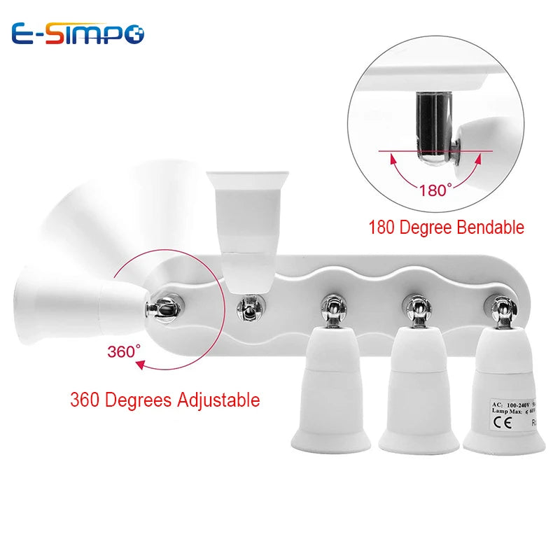 E27-5E27 3/4E26 Linear Edison Screw CFL LED Lamp Bulb Base Adapter 250V 2A Light Socket Splitter Extender