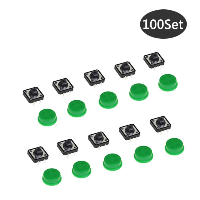 100Set Keycap Tactile Push Button Switch Momentary 12*12*7.3MM Micro Switch Button arduino Assorted Kit For Arduino Raspberry Pi