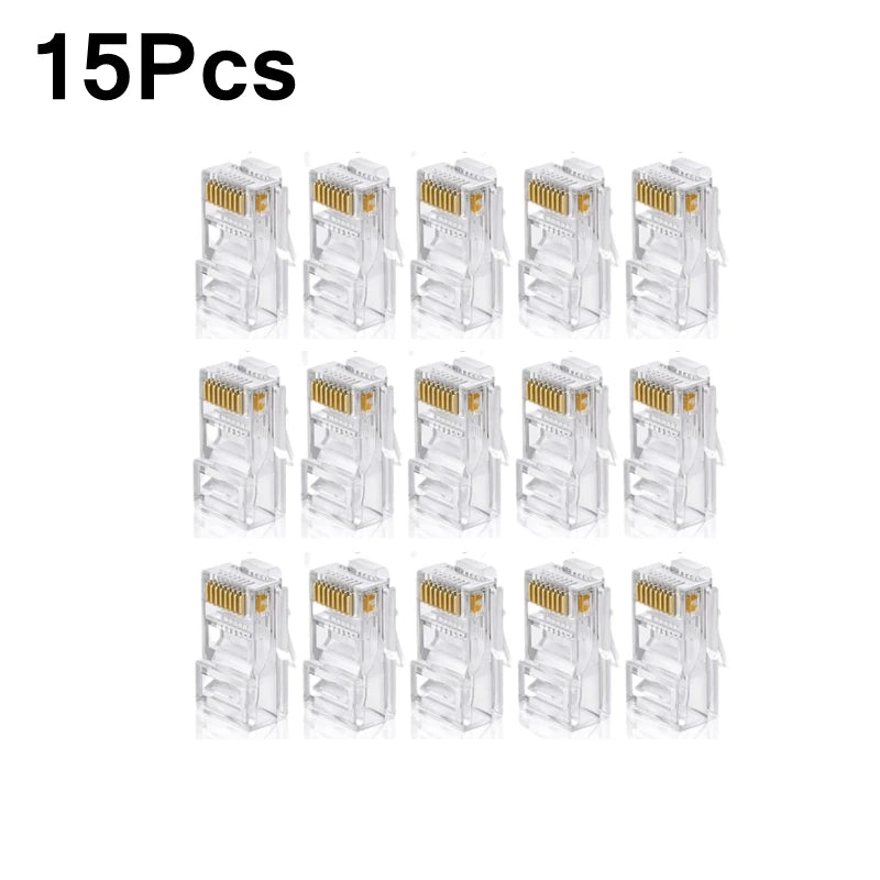 PC Hardware Cable Adapter CAT5e RJ45 Pass Through Modular Plug Network Connector RJ-45 UTP 30μ 1.2mm Hole End for Ethernet Cable