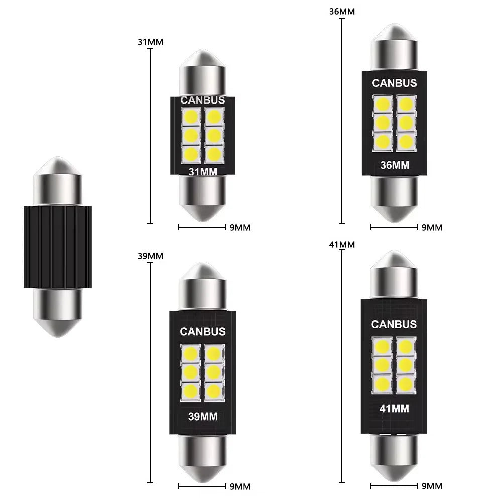2/4/10/20 PCS C5W LED Bulb Canbus Festoon 31/36/39/41MM 12V 3030-6SMD 6500K White Car Interior Dome Reading License Plate Lights