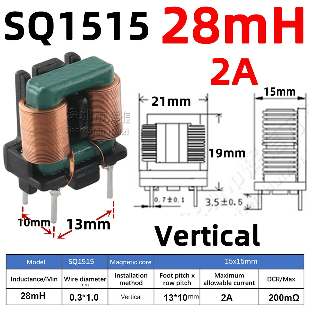 2pcs Flat Copper Wire EMI Filter Inductor Common Mode Square Ferrite Core Magnetic Coil 5mH 10mH 15mH 20mH 25mH 28mH SQ2418