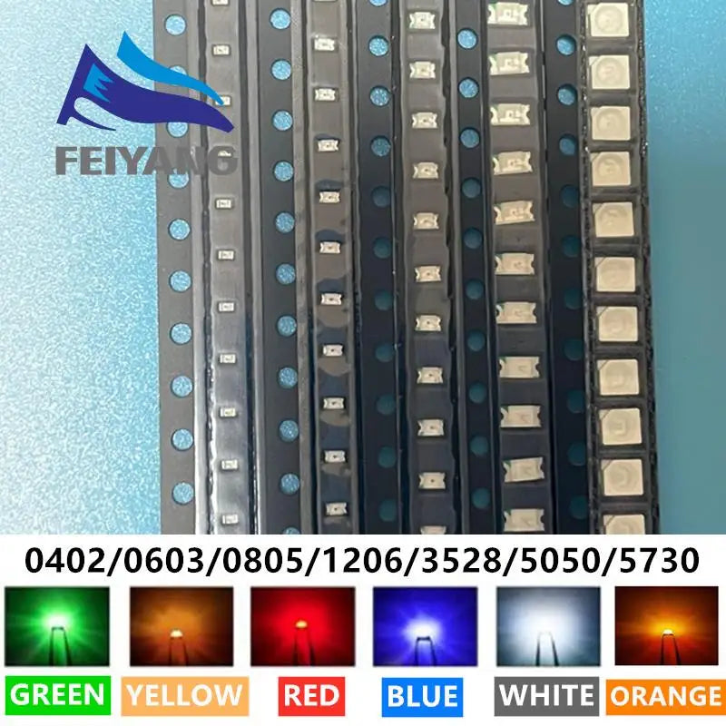 0402 0603 0805 1206 3528 5050 5730 3020 3014 4014 SMD LED Red Yellow Green White Blue Orange light emitting diode 100pcs/lot