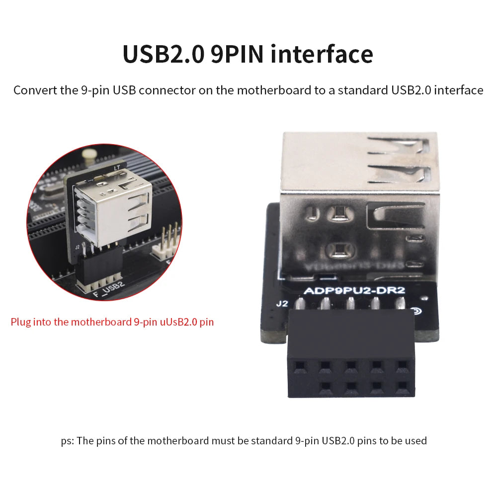 TISHRIC 9Pin To 2 Ports USB 2.0 Expansion Card USB 2.0 Motherboard Header 9pin to 2 Ports USB 2.0 Dual USB A 9 Pin Female Adapt