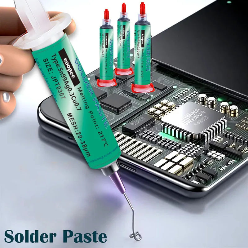 Sn99Ag0.3Cu0.7 Lead Free High-Temperature Solder Paste Needle Tube for SMT PCB BGA Mobile USB Phone Socket Repair, LED Soldering