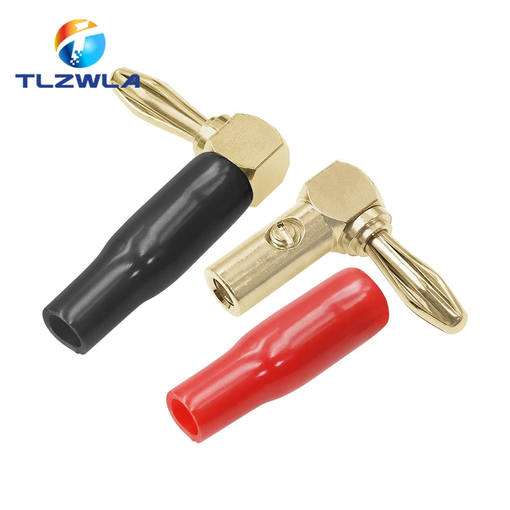 2PCS 4mm L-shaped Right Angle Banana Plug Soft Plastic Shell 90 Degree Banana Connector Red Black for Audio Video Speaker