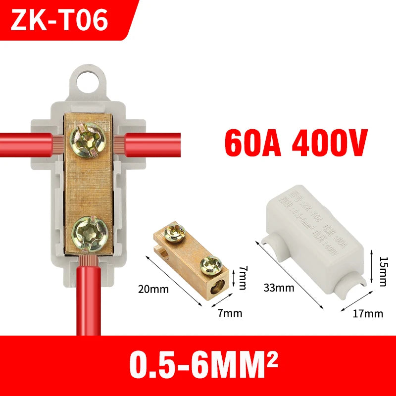 High Power Branch Terminal Quick Wire Connector Terminal Block 400V Electrical Cable Junction Box ZK-306 T-Type Wiring Terminal