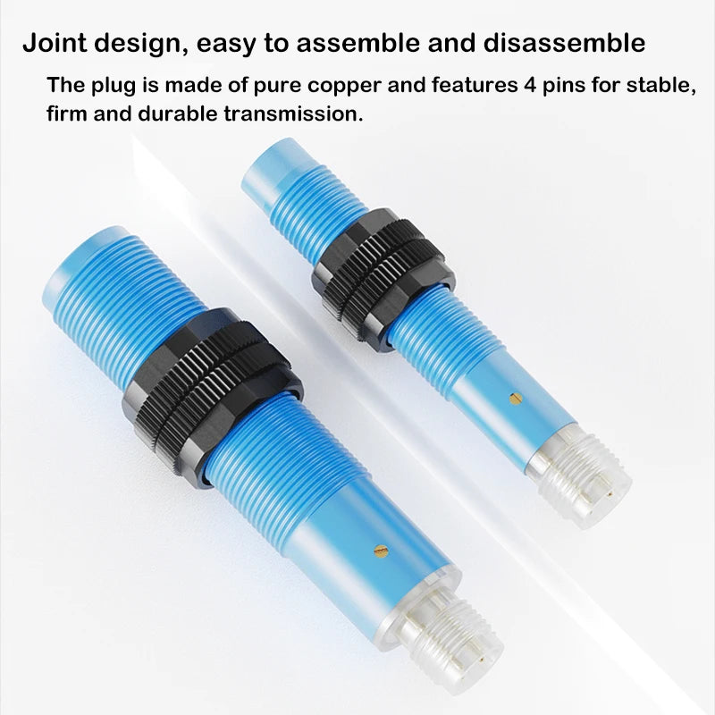 Cylindrical capacitive proximity switch with plug-in connector for detecting material liquid level with non-metallic sensing pla