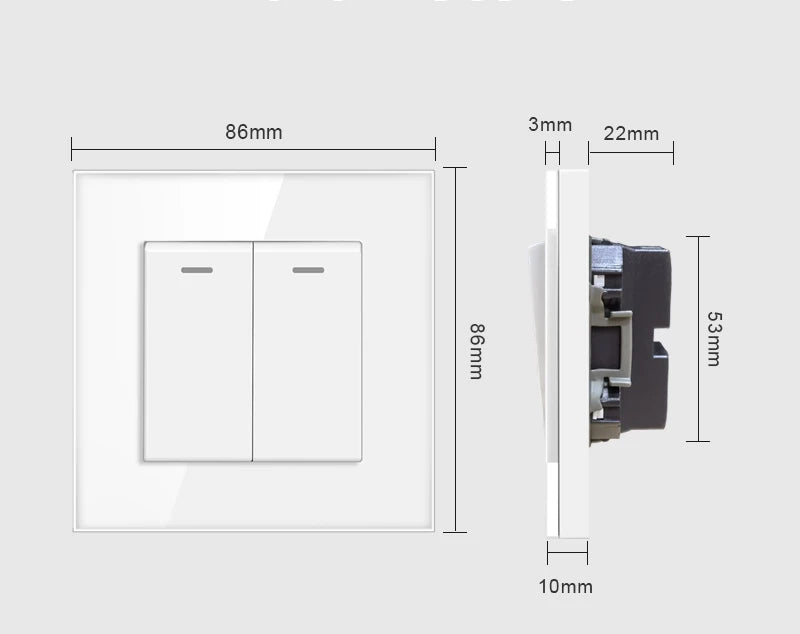 JHJCH - 1 Gang 1/2 Way Stair Switch, Tempered Glass Panel, Rocker Light Switch, On / Off Switch, Toggle Wall Switch