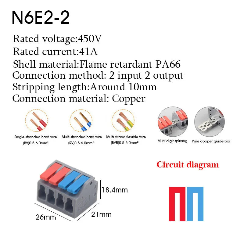 1PC Wire Connector Electric Cable Led Conectors Fast Terminals Blocks Docking Butt Household Electrician Tools For 4mm² 6mm²