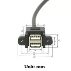 Motherboard 9-Pin to Dual Port USB 2.0 A Female With Ear Screw Hole Panel Data Extension Cable DuPont 2.0/2.54mm 9Pin Terminal
