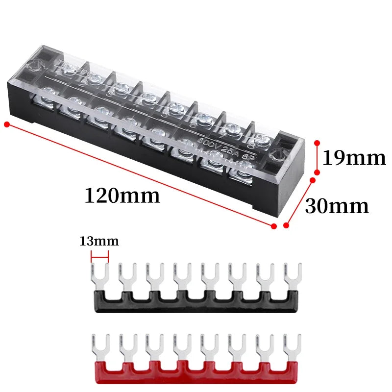 1pcs 25A 600V Dual Row Strip Electrical Screw Terminal Block Fence Screw Ribbon Wire Connector 3/4/5/6/8/10/12 Position