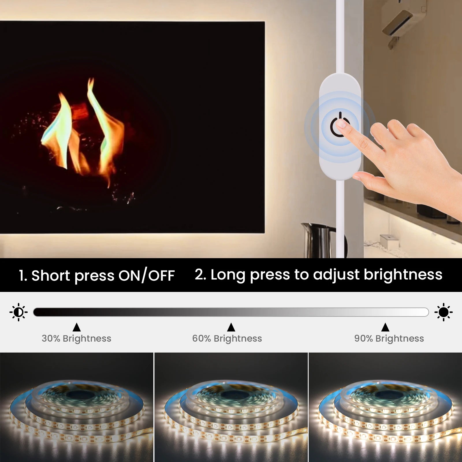 5V LED Strip Light USB Dimmer/Switch White Warm Blue Waterproof Adhesive Tape 2835 60LEDs Cabinet Room Night Lighting 1M 3M 5M