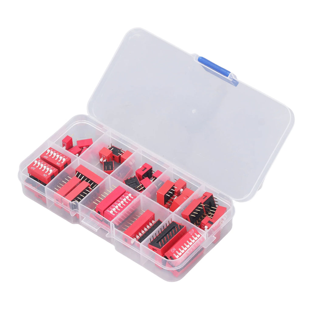 45Pcs Dip Switch Assorted Kit On Off Toggle 2.54mm Range 1 2 3 4 5 6 7 8 9P for Circuit Breadboards Toggle Switch