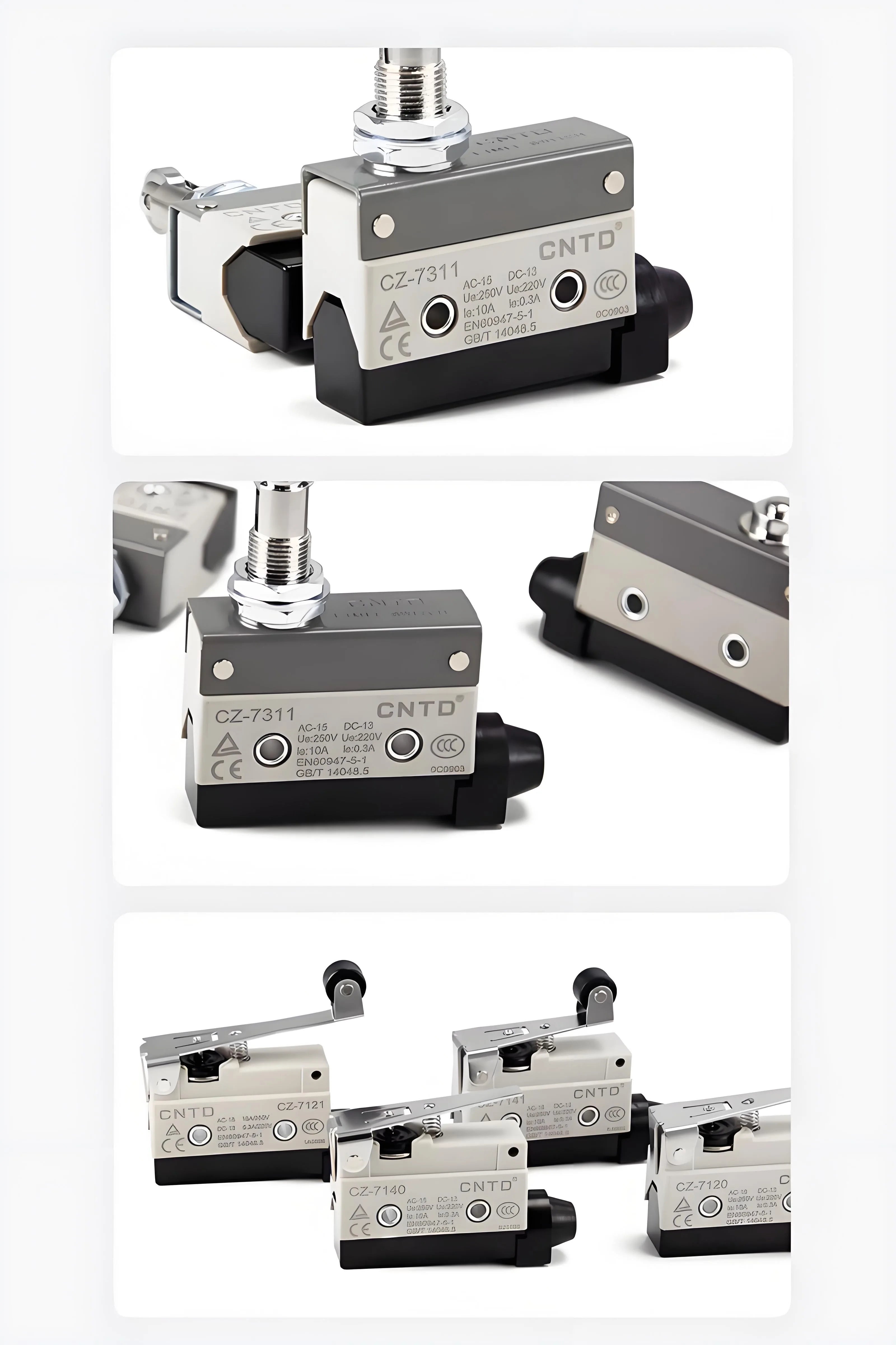 CNTD CZ-7311 IP64 Waterproof Heavy Duty Mini Horizontal Limit Switch Panel Mount Roller Plunger Self Reset 10A 380V