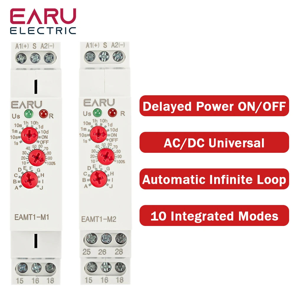 EARU 1Pcs 16A Multifunction Type 0.1 Second -10 Days Timer Relay With 10 Function Choices AC DC 12V-240V Time Relay Din Rail