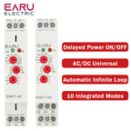 EARU 1Pcs 16A Multifunction Type 0.1 Second -10 Days Timer Relay With 10 Function Choices AC DC 12V-240V Time Relay Din Rail