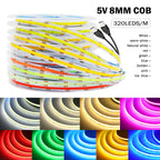 5V COB LED Strip High Density 320LEDs/m USB LED Light Red Green Blue Pink Ice Blue Warm White Flexible Led Tape TV Backlights
