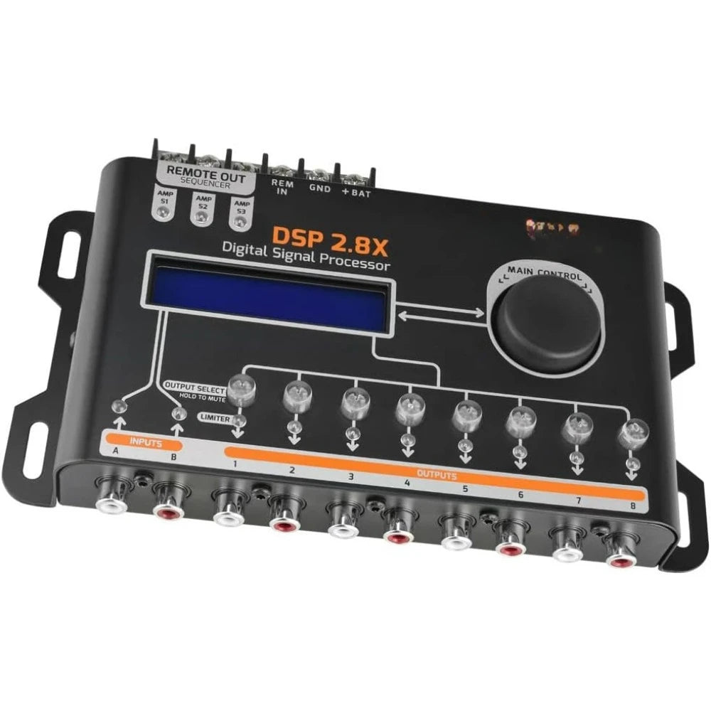 US Shipping Car Audio DSP 2.8X Digital Crossover Equalizer 8 Channel Signal Processor with Sequencer Remote Relay
