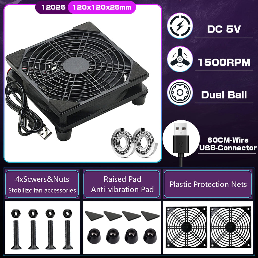 YOUNUON 5V USB Router Fan 80mm/92mm/120mm/140mm/240mm  DIY /TV Box /Desktop Fan  W/Protectiong Net