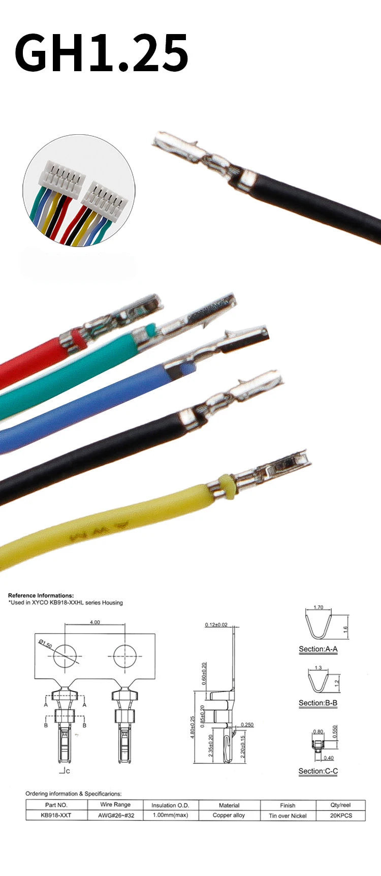100pcs SH1.0 MX1.25 GH1.25 PH2.0 XH2.54 Soft Silicon High Temp Resist Terminal Wire Cable 10/20cm Single Double Terminal Crimped