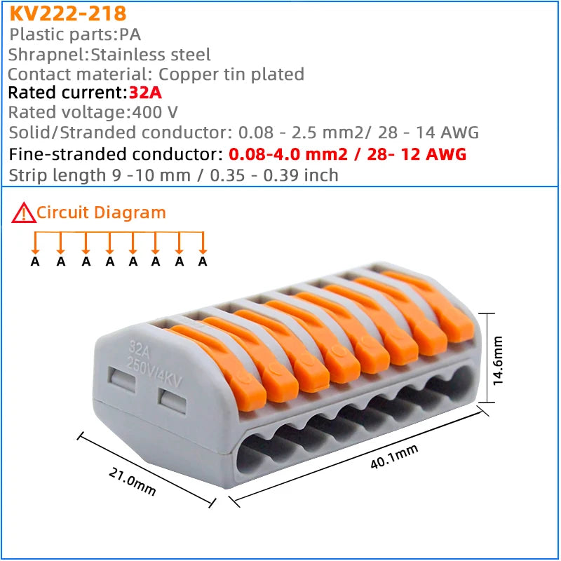 Compact Quick Plug-in Terminal for Cable Connectors, 30/50/100 Piece Terminal Orange Home Wiring Module Paralleling Device