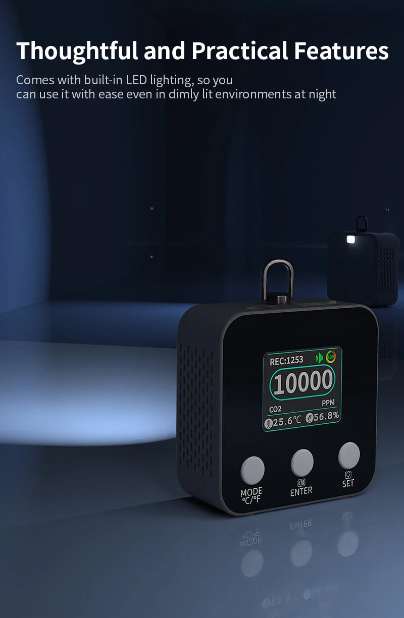 3-in-1 CO2 Monitor Air Quality Detector 10000ppm High Accuracy NDIR Sensor Temperature Humidity Tester USB Data Logger