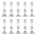 100 Pcs 125V Christmas Light Fuses Kit 5x20mm Max Glass Fuses - 10 Values Set including 0.5A 1A 2.5A 3A 5A 7A 8A 10A 15A 20A