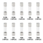 100 Pcs 125V Christmas Light Fuses Kit 5x20mm Max Glass Fuses - 10 Values Set including 0.5A 1A 2.5A 3A 5A 7A 8A 10A 15A 20A