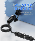 EW-LP24 Solderless Power Aviation Connector Waterproof Adapter Screw Lock Charger M24 2 3 4 5 Pin Male Plug Female Socket IP68