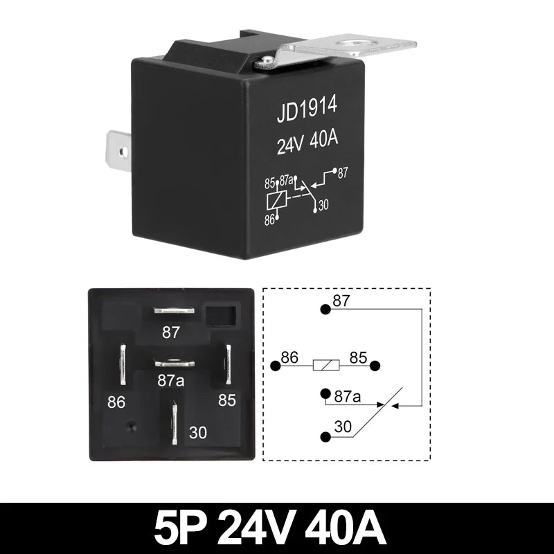 JD1914 40A 12V/24V SPDT Waterproof Car Relay, 4/5 Pin Auto Switch Starter Kit for Car Boat Tractor Truck Motorcycle
