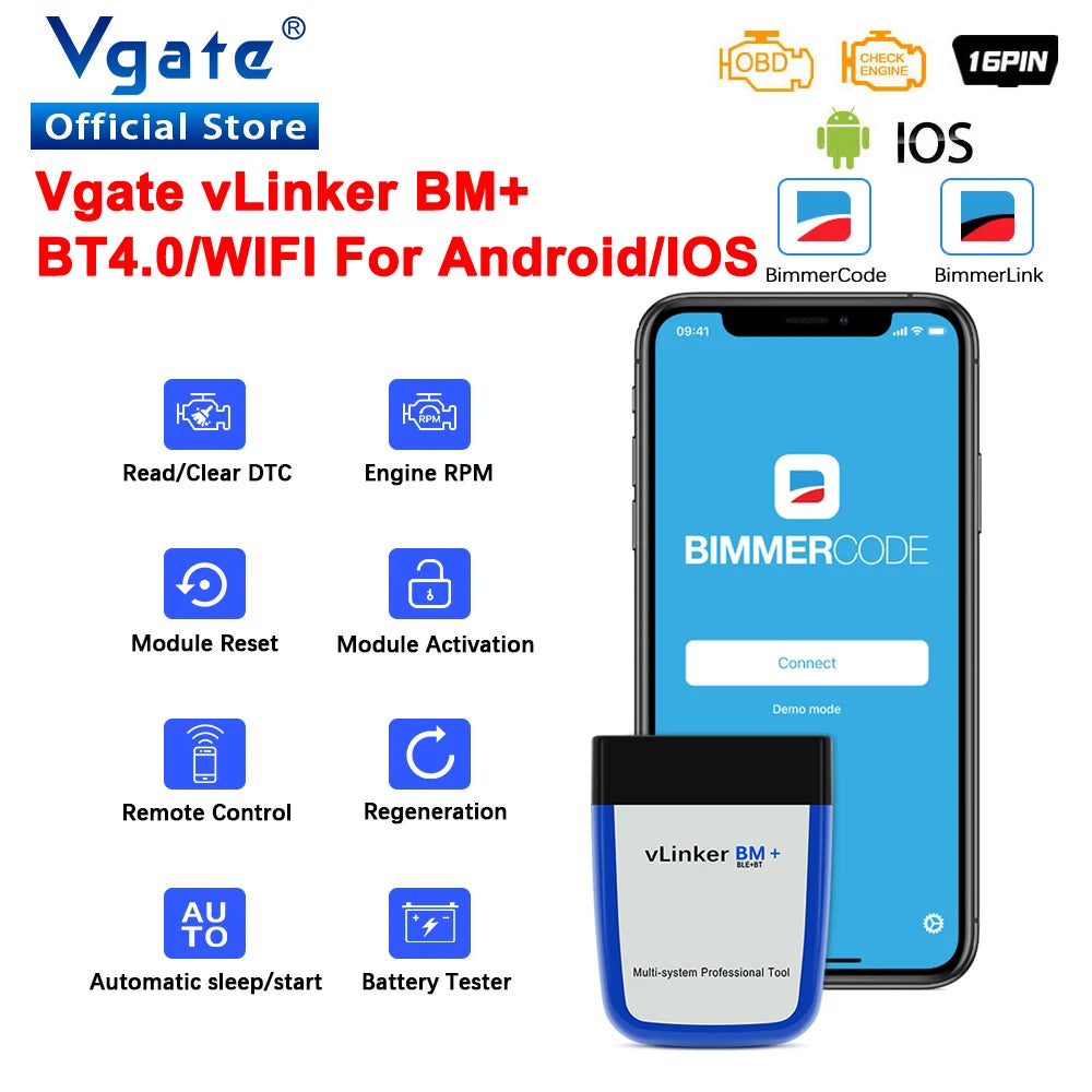 Vgate vLinker BM ELM327 Scanner wifi Bluetooth 4.0 OBD2 OBD 2 Car Diagnostic Auto Scan Tool For Bimmercode ELM 327 V 1 5