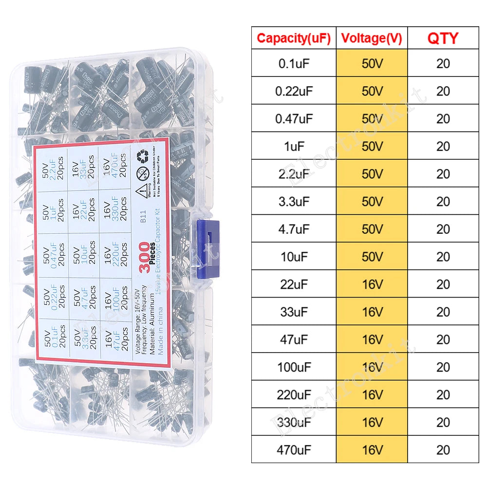 16V 25V 35V 50V 0.1uF to 2200uF DIP SMD Aluminum Electrolytic Capacitors Assortment Kit Set