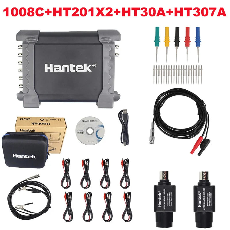 Hantek 1008C Automotive Oscilloscope with Passive Attenuator HT201 HT25 Auto PC Storage USB 8 Channels Programmable Generator
