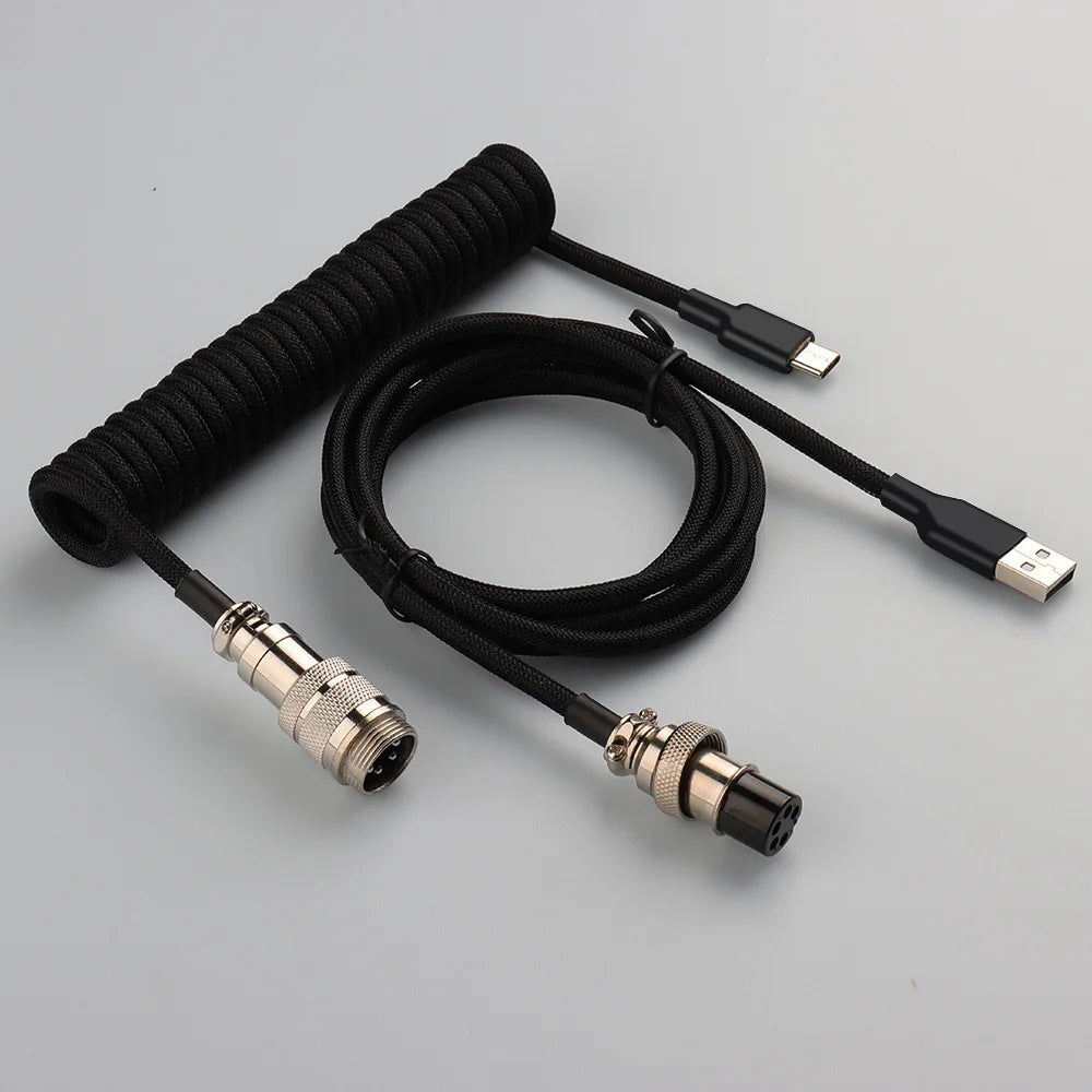 LANO 8 Colors Metal Aviator Connector GX16 USB to Tpye C Keyboard Spiral Cable PC Desk Accessories Connector For Pc Accessorie