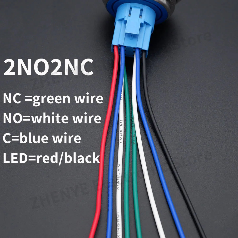 40mm Metal Push Button Switch Power LED Light Waterproof Reset Self-locking Latching Start Stop Switch On Off 2NO2NC With Wire