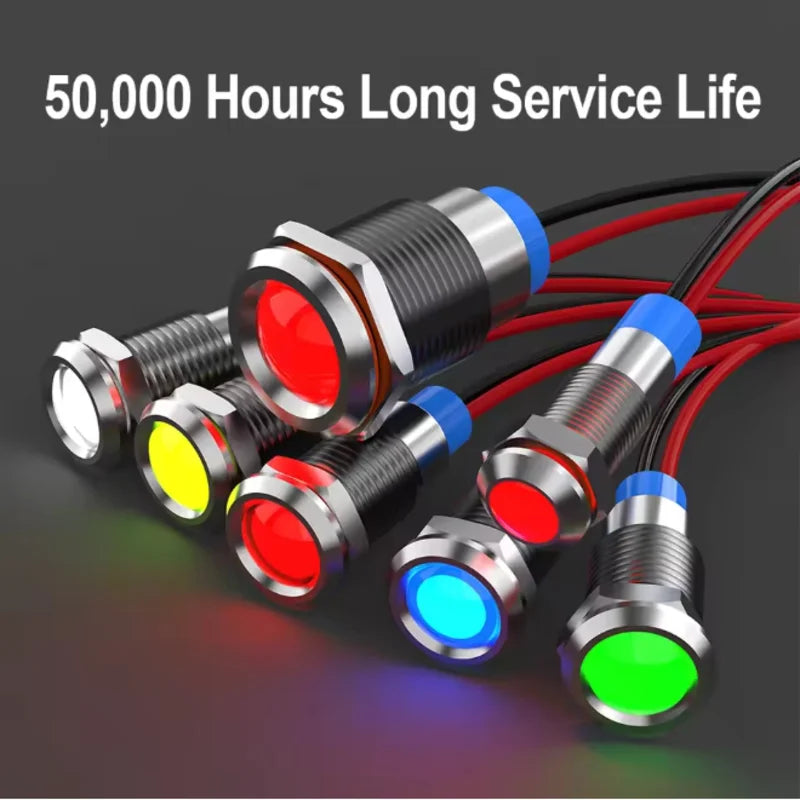 6mm LED waterproof metal indicator light signal light with wire 6V -12V -24V 24V 220V red/yellow/blue/green/white metal button