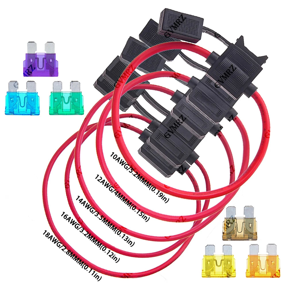 15A-50A 3A 4A ATC Medium Blade Waterproof Fuse Holder For Automobile 32V 18/16/14/12/10AWG Standard Fuse Insert  5A 7.5A 10A
