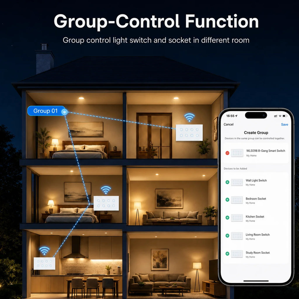 Melery Wifi Smart Tuya Light Switch 4/5/6/8/10 Gang Glass Wall Touch Sensor Alexa Remote Voice Control by Google Home Assistant