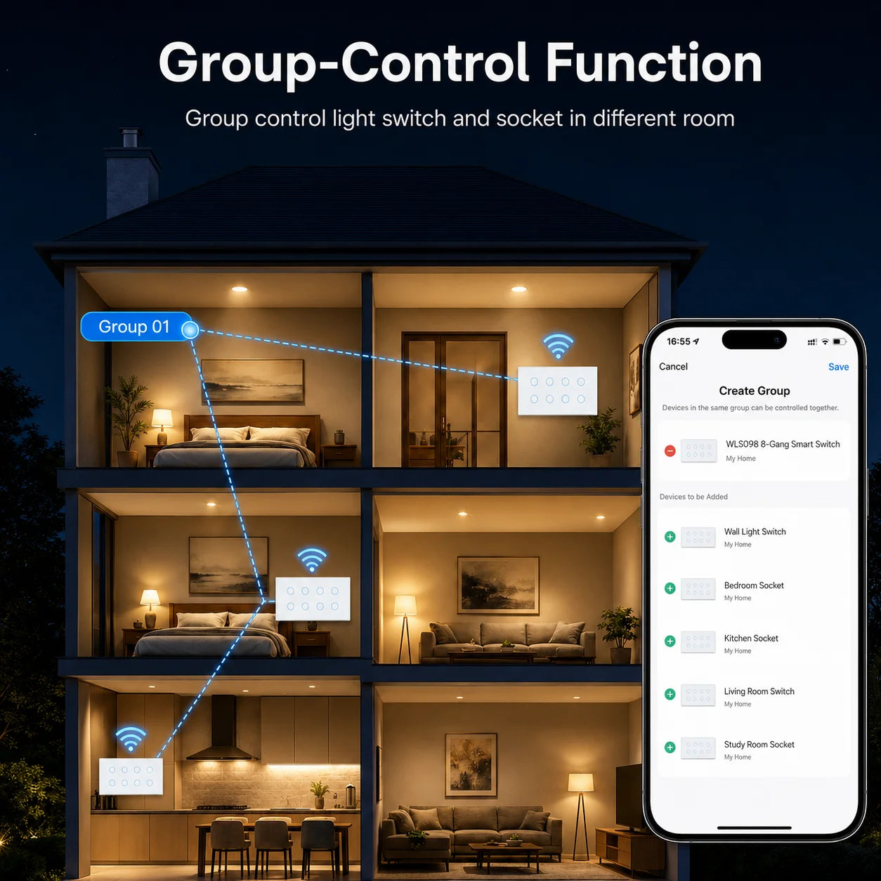 Melery Wifi Smart Tuya Light Switch 4/5/6/8/10 Gang Glass Wall Touch Sensor Alexa Remote Voice Control by Google Home Assistant