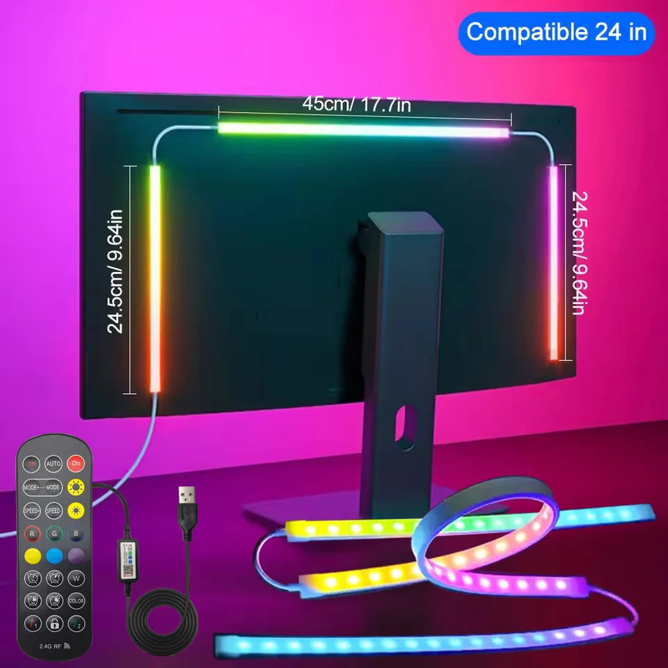 PC Backlight 24 27 32 34 Inch Monitor Screen LED Backlight Music Sync LED Strip Lights Game Room Computer Atmosphere Lights